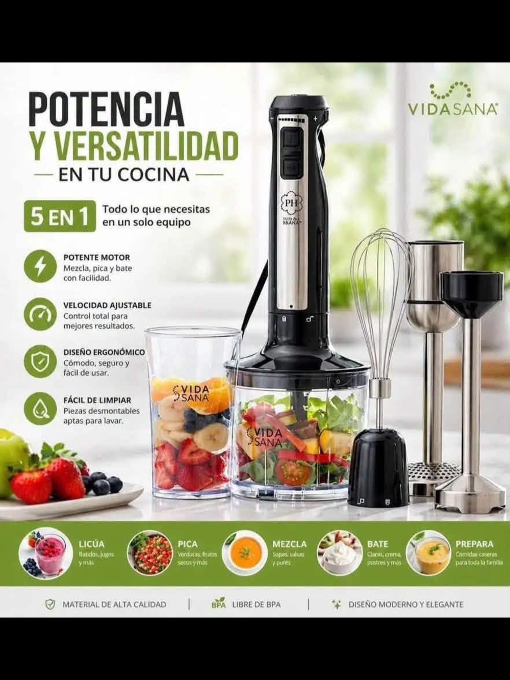 Princess House Black and Stainless Steel 5-in-1 Hand Blender Set